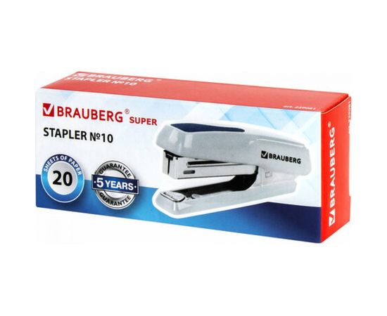 Степлер BRAUBERG Super №10, до 20 листов, антистеплер, серо-синий 229081 – изображение 8