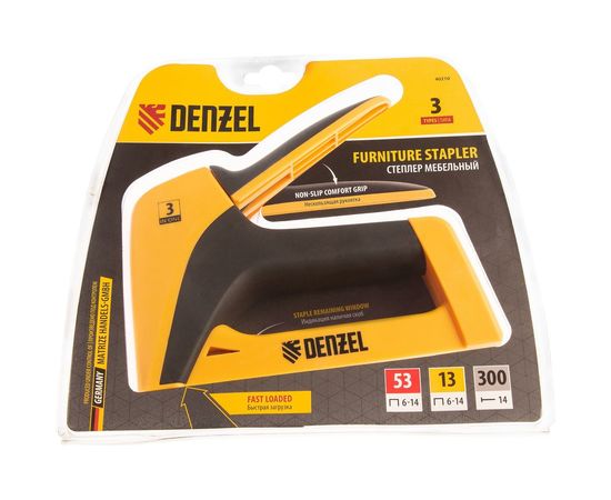 Мебельный степлер DENZEL пластиковый корпус, тип 53, 6-14 мм, тип 13, 6-14 мм, тип 300, 14 мм 40210 – изображение 6