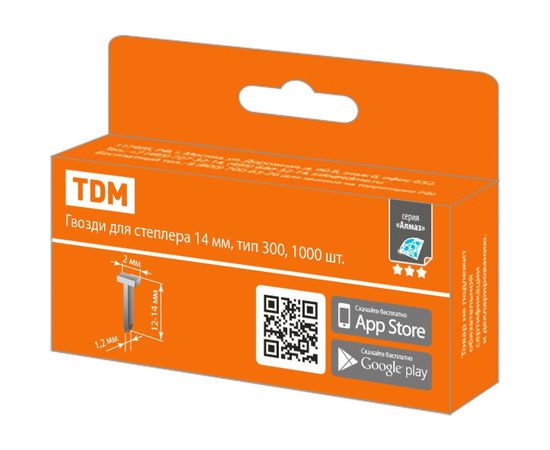 Гвозди для степлера TDM Алмаз 14 мм, тип 300, 1000 шт. SQ1038-0401 – изображение 2