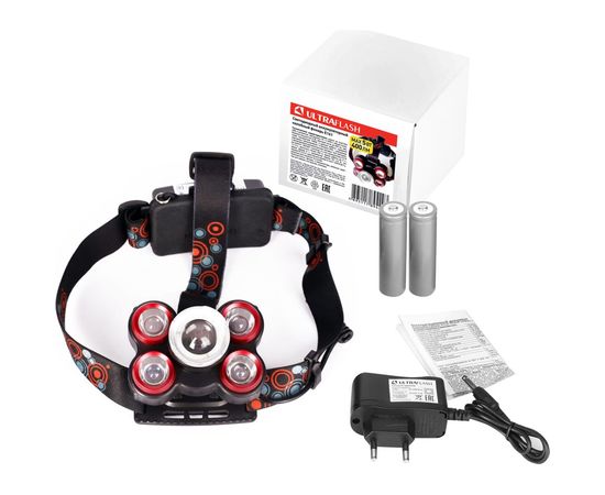 Налобный фонарь Ultraflash E161 (аккумулятор 3,7В, черный, 5LED, 5 Вт, фокус, 2 ак. 4 режима, бокс са) 14682 – изображение 4