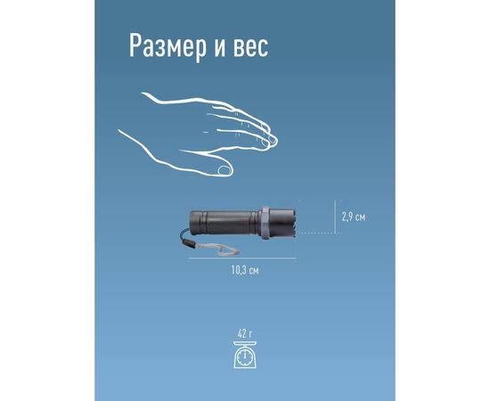 Ручной аккумуляторный фонарь КОСМОС 1Вт LED, линза, зум, Li-ion 14500 450mAh, ABS-пластик, USB-шнур KOS117Lit – изображение 5