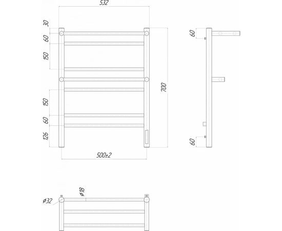 Электрический полотенцесушитель Lemark Pramen П7 500x700, диммер справа, хром LM33707Z – изображение 5