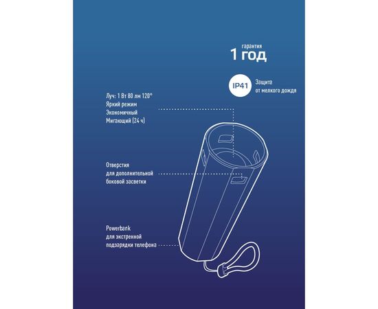 Ручной аккумуляторный фонарь КОСМОС 1Вт LED, линза, Li-ion 18650, 1200mAh, Power-bank, ABS-пластик, USB-шнур KOS116Lit – изображение 7