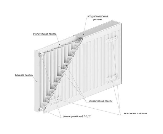 Стальной панельный радиатор ROMMER 22/500/2000, нижнее подключение, RG008TDHHLB0GK – изображение 7
