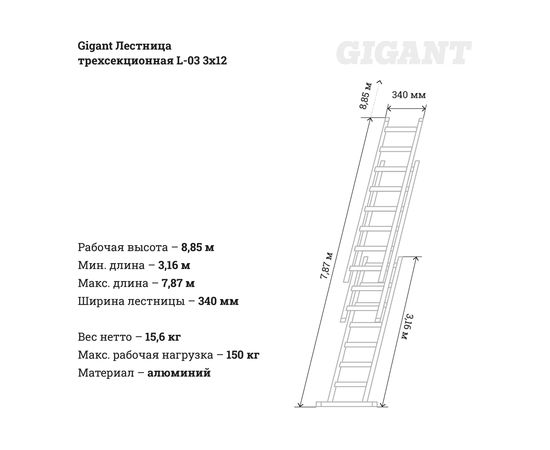 Трехсекционная лестница Gigant L-03 3х12 (Россия) – изображение 8