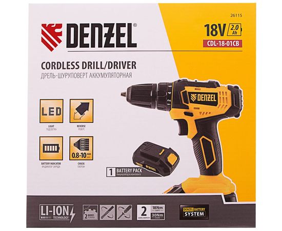 Аккумуляторная дрель-шуруповерт Denzel CDL-18-01CB 26115 – изображение 2