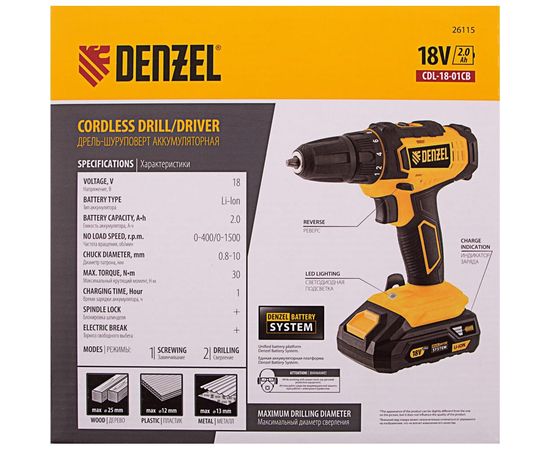 Аккумуляторная дрель-шуруповерт Denzel CDL-18-01CB 26115 – изображение 3