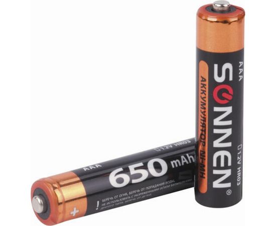 Аккумуляторные батарейки SONNEN AAA HR03 Ni-Mh 650mAh 2шт в блистере 454236 – изображение 2
