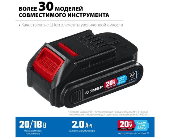 Аккумуляторная батарея ЗУБР Профессионал 20В, Li-Ion, 2Ач, тип T7 ST7-20-2 – изображение 7