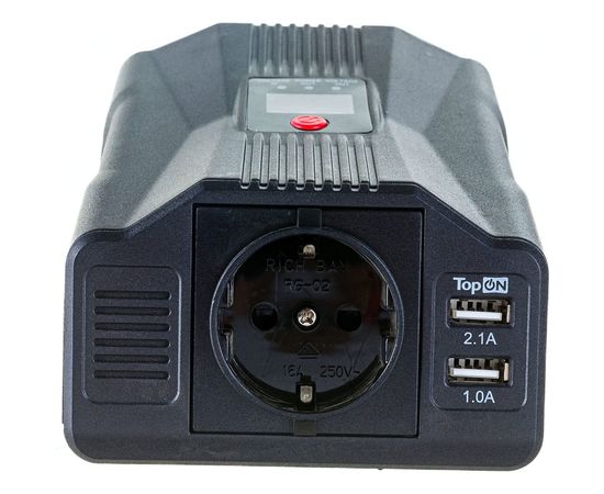 Автомобильный инвертор TopOn 200 Вт, 1 розетка, 2 USB, LCD экран, пиковая мощность 400 Вт, черный TOP-PI201 – изображение 3