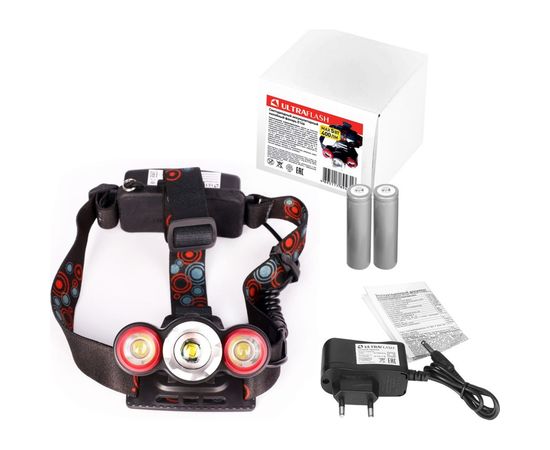 Налобный фонарь Ultraflash E146 (аккумулятор 3,7В, черный, 3LED, 5 Вт, фокус, 2 ак. 4 режима, бокс са) 14684 – изображение 6