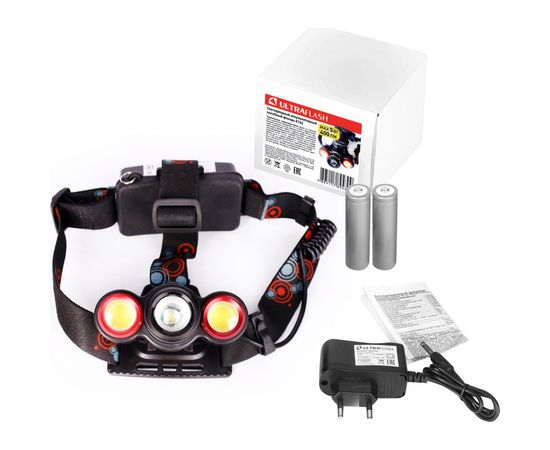 Налобный фонарь Ultraflash E162 (аккумулятор 3,7В, черный, 3LED, 5 Вт, фокус, 2 ак. 4 режима, бокс са) 14683 – изображение 6