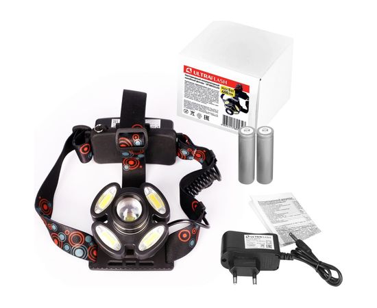 Налобный фонарь Ultraflash UF38024LED (аккумулятор 3,7В, черный, 5LED, 5 Вт, фокус, 2 ак. 4 режима, бокс са) 14685 – изображение 6