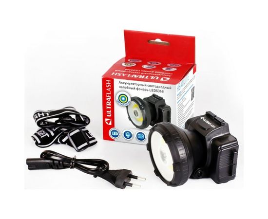 Налобный аккумуляторный фонарь Ultraflash LED5368 220В черный 1 Ватт LED+1,5Ватт COB, 2 режима 14452 – изображение 8