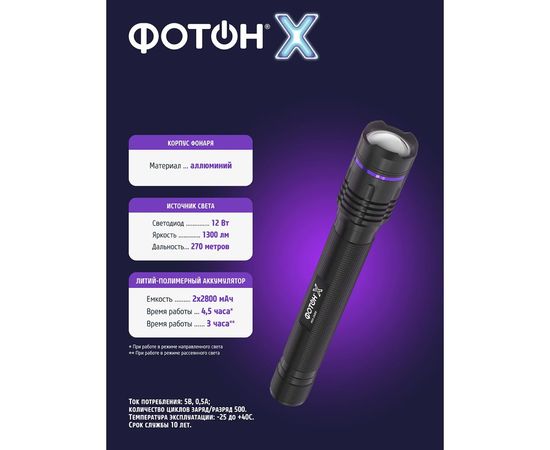 Аккумуляторный светодиодный фонарь ФОТОН -Х MSA-2400х24543 – изображение 4
