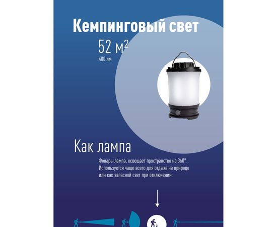 Кемпинговый аккумуляторный фонарь КОСМОС 10Вт LED, съемный Li-ion 18650 2x2200mAh, Power-bank, USB-шнур KOS604Lit – изображение 2