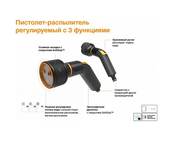 Регулируемый пистолет-распылитель с 3 функциями Fiskars 1052183 – изображение 6