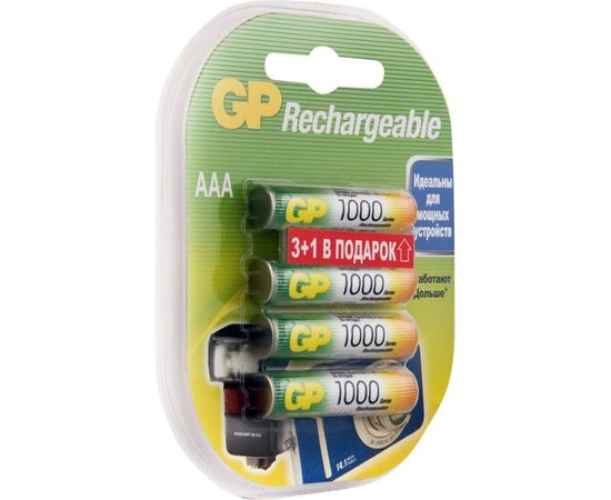 Перезаряжаемые аккумуляторы GP 100AAAHC AAA, емкость 1000 мАч - 4 шт 100AAAHC3/1-2CR4 – изображение 6
