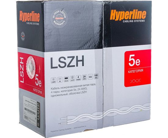 Кабель витая пара 305м Hyperline UUTP4-C5E-S24-IN-LSZH-OR 46858 – изображение 3