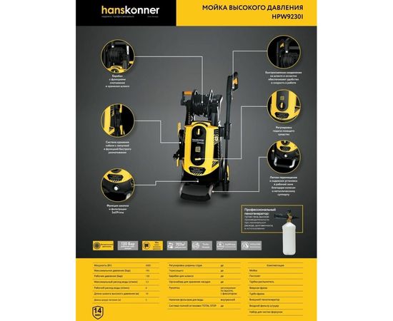 Мойка высокого давления Hanskonner HPW9230I – изображение 21