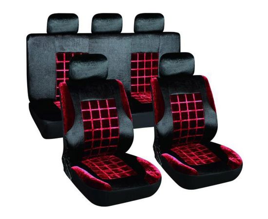 Чехлы сиденья SKYWAY Velvet-1 велюр, 9 предметов, черно/красный S01301154 
