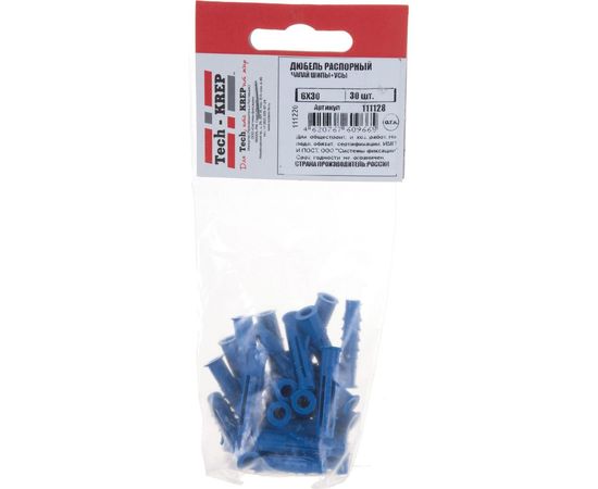 Распорный дюбель Чапай 6х30 шипы+усы, полипропилен 30шт - пакет Tech-Krep 111128 – изображение 4