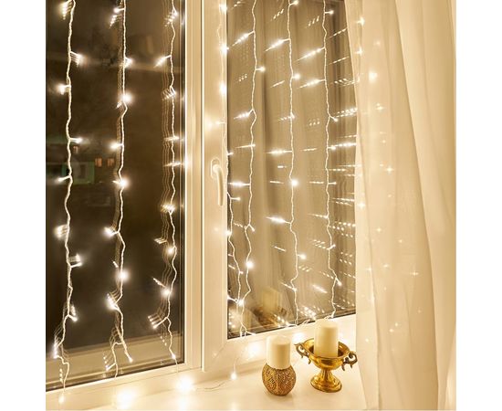 Гирлянда Neon-Night дождь (занавес) 1.5х1.5 м, прозрачный ПВХ, 144 LED тепло-белые IP20 235-036 – изображение 6