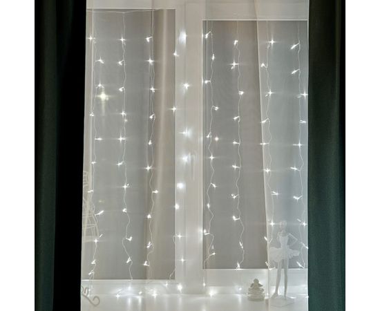 Гирлянда Neon-Night ДОЖДЬ занавес 1.5х1.5м, прозрачный ПВХ, 144 LED БЕЛЫЕ IP20 235-035 – изображение 6