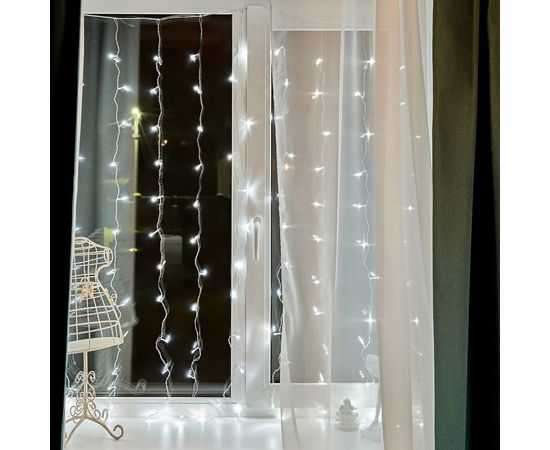 Гирлянда Neon-Night ДОЖДЬ занавес 1.5х1.5м, прозрачный ПВХ, 144 LED БЕЛЫЕ IP20 235-035 – изображение 8