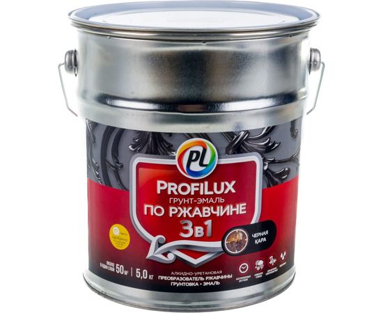 Грунт-эмаль Profilux по ржавчине 3в1 черная 5 кг Н0000004988 
