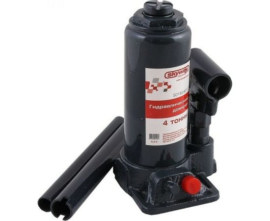 Гидравлический бутылочный домкрат SKYWAY 4т h 180-350 мм с клапаном в кейсе S01804011 