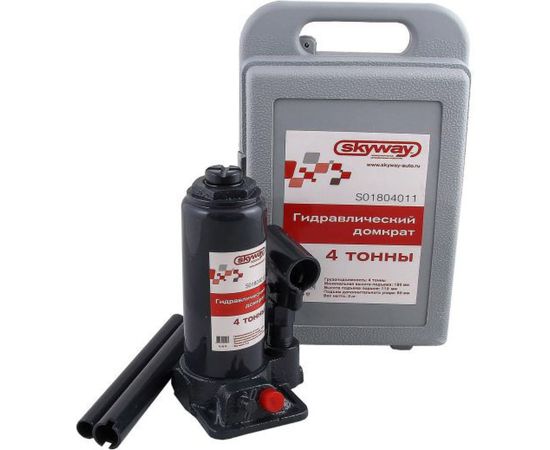 Гидравлический бутылочный домкрат SKYWAY 4т h 180-350 мм с клапаном в кейсе S01804011 – изображение 2