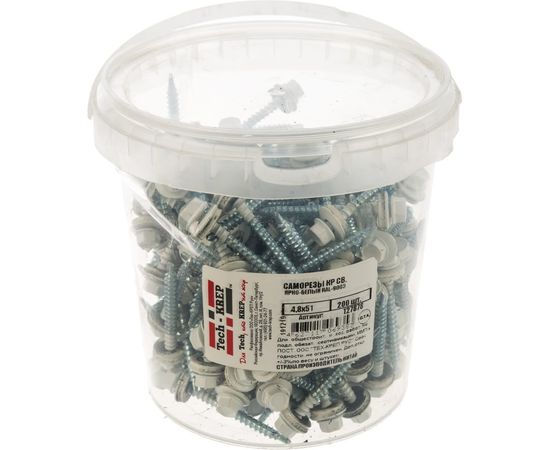 Кровельный саморез Tech-Krep КР сверло 4,8х51 RAL-9003 ярко-белый 200 шт, ведро 127878 – изображение 3