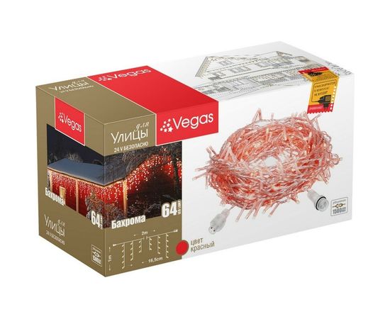 Электрогирлянда-конструктор VEGAS Бахрома 64 красных LED ламп, 12 нитей, прозрачный провод 55015 – изображение 3
