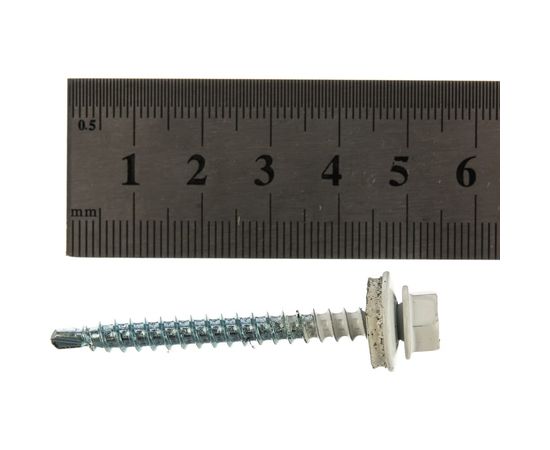 Кровельный саморез Tech-Krep КР сверло 4,8х51 RAL-9003 ярко-белый 200 шт, ведро 127878 – изображение 4