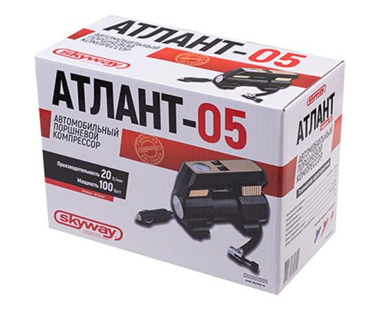 Компрессор SKYWAY АТЛАНТ-05 пластиковый, 20 л/мин, в прикуриватель, 3 вида насадок, 7 атм, с фонарем S02002005 – изображение 5