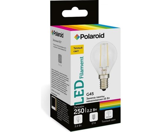 Светодиодная лампа Polaroid 220V FIL G45 2,2W 3000K E14 250lm PL-G45F2143 