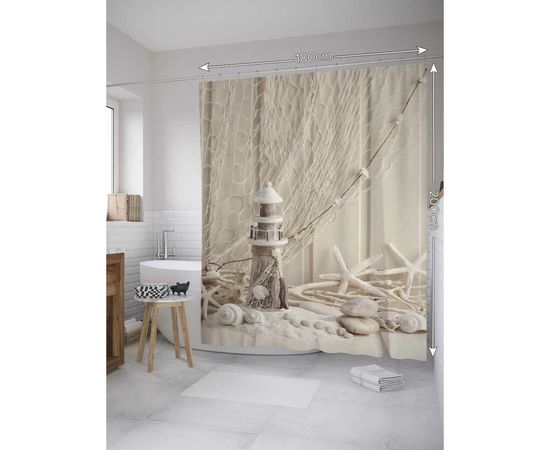 Штора (занавеска) для ванной JoyArty "Маяк с декорациями" из сатена, 180х200 см с крючками sc_9000 – изображение 2