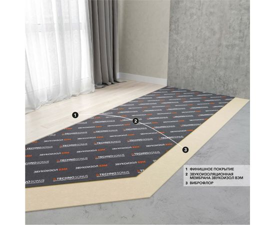 Мембрана звукоизоляционная самоклеящаяся ВЭМ 2 (2.5x1.2 м; 2 мм; 3 кв.м) ТехноСонус 1300200018 – изображение 2
