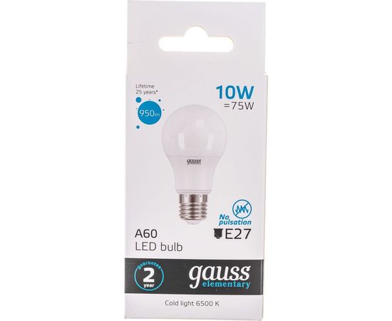 Лампа Gauss LED Elementary A60 10W E27 950lm 6500K 23230 – изображение 5