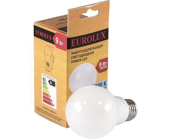 Светодиодная лампа Eurolux LL-E-A60-9W-230-4K-E27/груша, 9Вт, нейтральный, Е27 76/2/14 