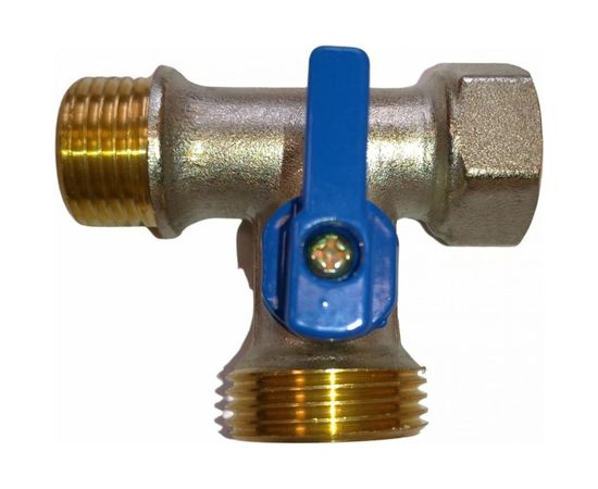 Шаровой кран для стиральной машины RM трёхпроходной, 1/2х3/4х1/2, никелированный -3WFMM 