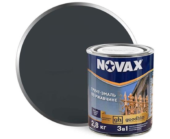 Грунт-эмаль Goodhim NOVAX 3в1 темно-серый RAL 7016, глянцевая, 2,8 кг 10960 