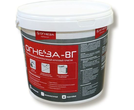 Акриловый противопожарный герметик ОГНЕЗА ВГ ведро 3 кг, цвет белый 105032 – изображение 2