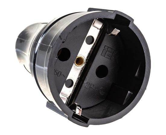 Разборная прямая розетка IEK РПп10-02-Ст, с заземляющим контактом, 16А, черная ERP10-16-01-K02 – изображение 2
