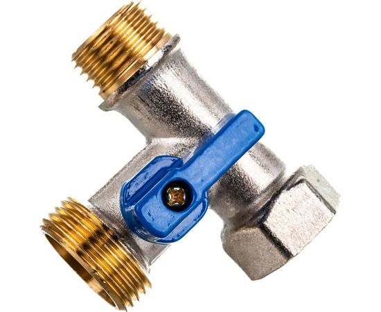 Шаровой кран для стиральной машины RM трёхпроходной, 1/2х3/4х1/2, никелированный -3WFMM – изображение 2