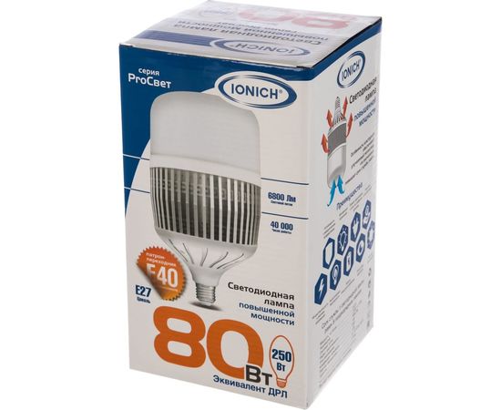 Светодиодная лампа IONICH высокой мощности ILED-SMD2835-Т135-80-6800-220-6,5-Е27/E40 1142 1113 – изображение 2