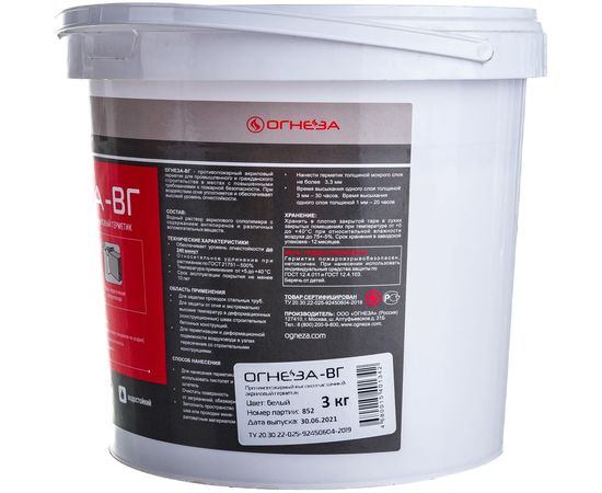 Акриловый противопожарный герметик ОГНЕЗА ВГ ведро 3 кг, цвет белый 105032 – изображение 3