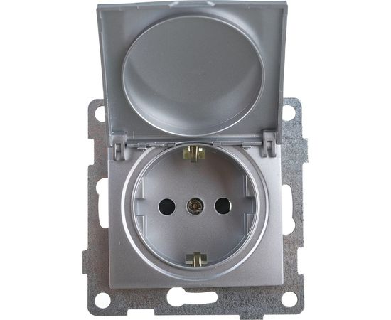 Механизм розетки с крышкой GUSI ELECTRIC Bravo 1-ой с/з с з/ш, СУ, 16А, 250В, серебро С10Р91-004 – изображение 3