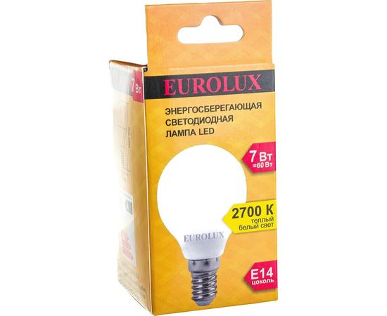 Светодиодная лампа Eurolux LL-E-G45-7W-230-2,7K-E14/шар, 7Вт, теплый белый, Е14 76/2/5 – изображение 4